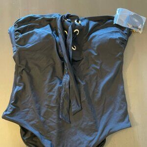 Sun Lab Swim black Swim Suit Size Large New removable straps,tie up front
